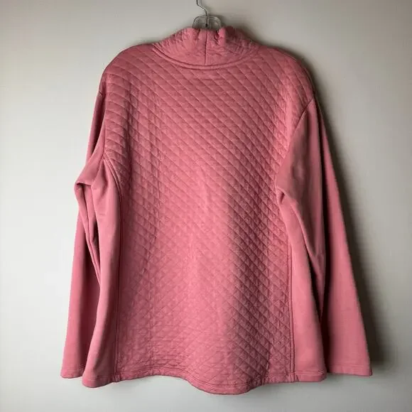 L.L. Bean Mock Neck Quilted Pullover Rose Pink Size L - Picture 3 of 8